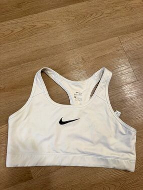 Nike White Racerback Sports Bra with Black Swoosh